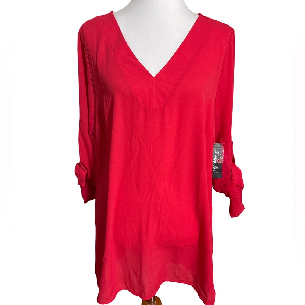 INC International Concepts Red V Neck Tunic